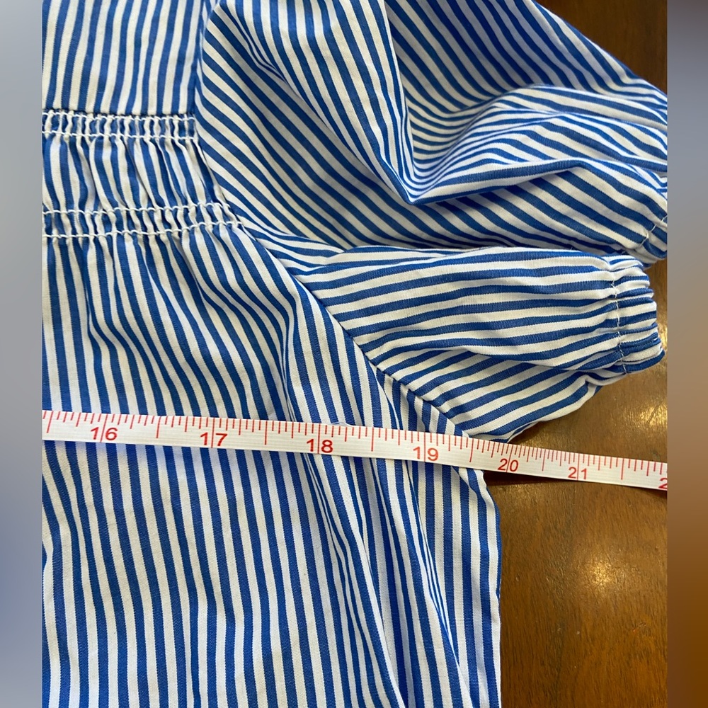 J.Crew Factory Top Women Blue White Pinstripe Short Sleeve Cotton Petite Large - Picture 5 of 10